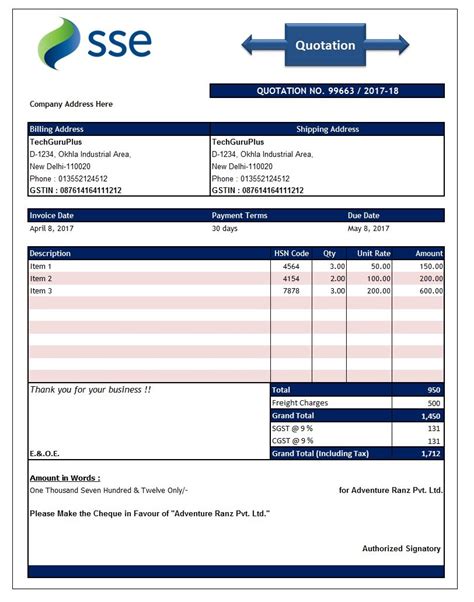 Excel Quotation Template Example 8