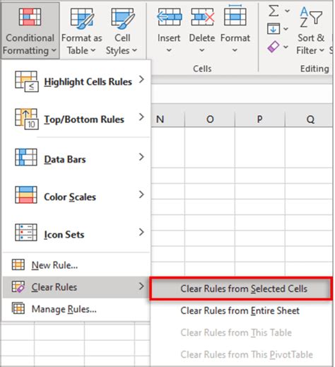 Excel Remove Conditional Formatting