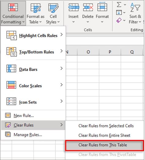 Excel Remove Conditional Formatting