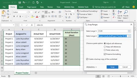 Excel Row Swap Examples