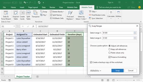 Excel Row Swap Formulas