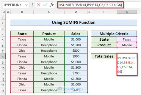 Excel SUMIFS Function