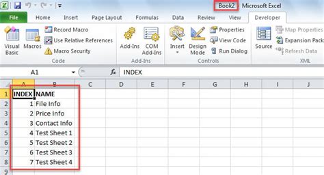 Excel Sheet Name Listing VBA Macros