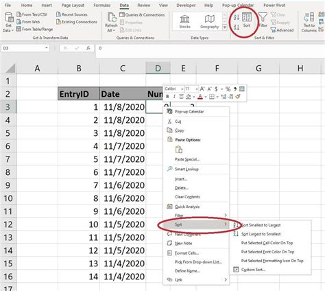 Excel Sorting Shortcuts