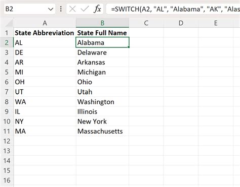 Excel State Abbreviation Conversion