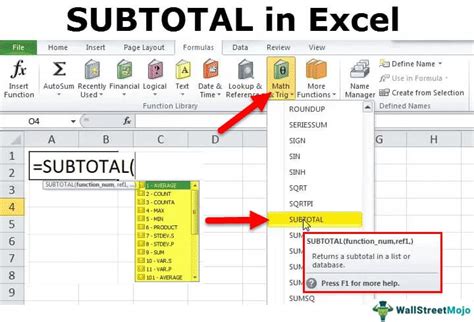 Excel Subtotal Function Example