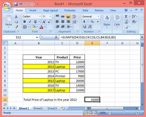 Excel Sumif Function