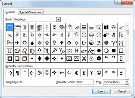 Excel Symbols List Common Characters