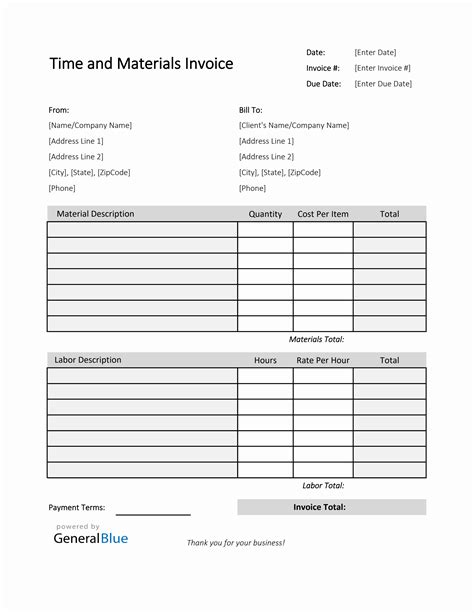 Excel Time and Material Invoice Template