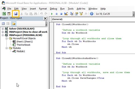 Excel VBA Close Workbook Examples