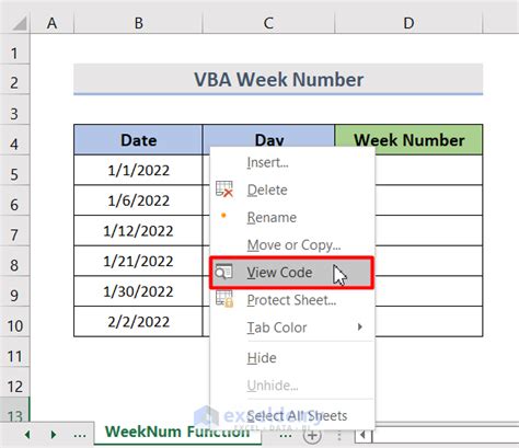 Excel VBA Week Number Function