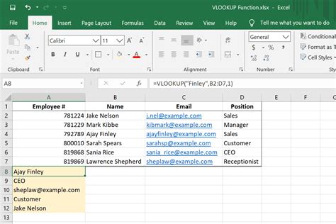 Excel VLOOKUP function example