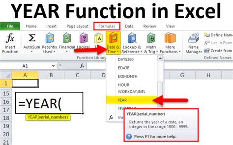 Excel Year Function Example