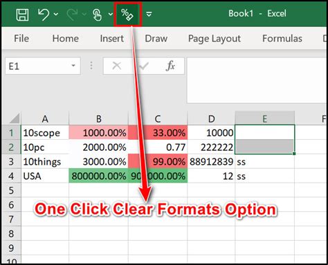 Clear formats in Excel