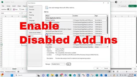 Disable conflicting add-ins in Excel