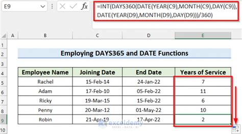 Excel Formula to Calculate Years of Service Image 2