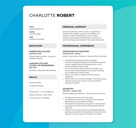 Executive Canadian Resume Template Download