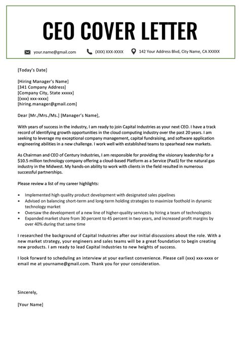 Executive Cover Letter Template