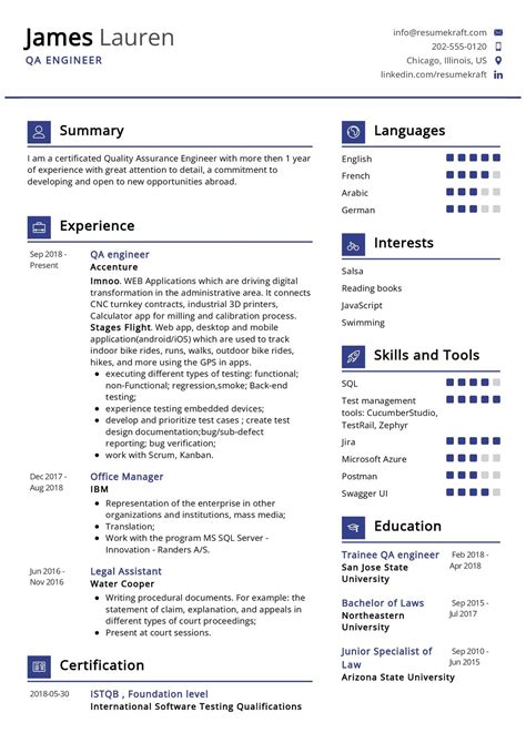 Experienced QA Engineer Resume Templates