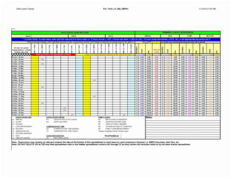 FMLA Time Off Policy Spreadsheet