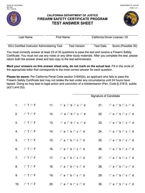 FSC Practice Test Printable Example