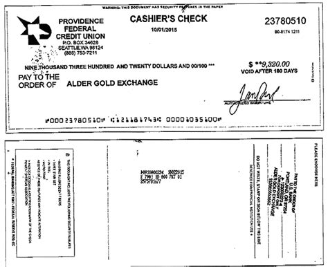 Fake Cashier's Check Template