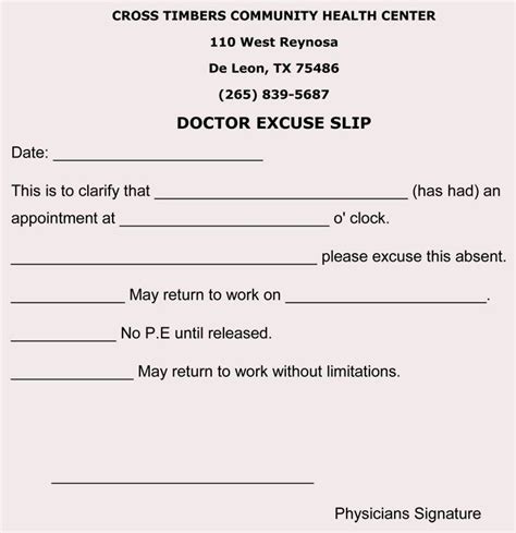 Fake Doctor Excuse Template 5