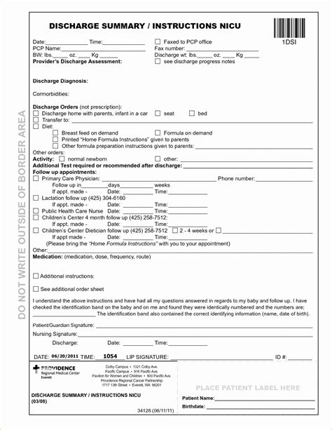 Example of Fake Hospital Discharge Papers