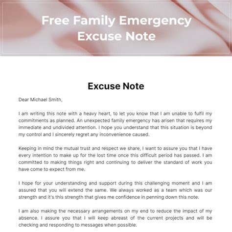 Family Emergency Excuse Template