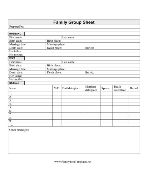 Family Group Sheet Example