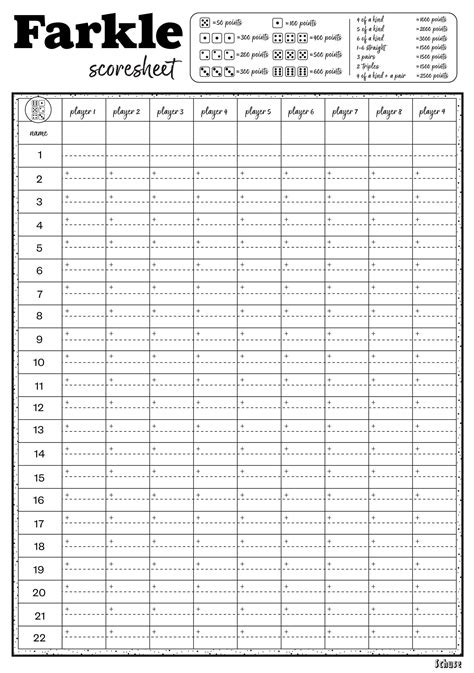 Farkle Score Sheet with Round Tracker