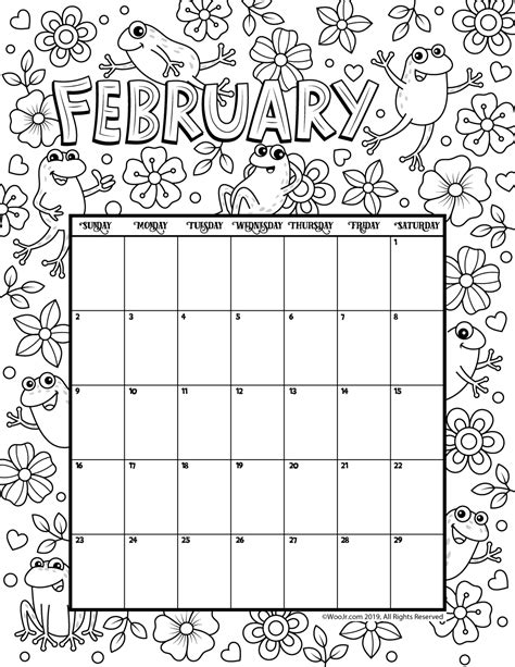 February calendar coloring page