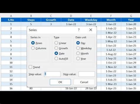 Fill Series Shortcut Example 1