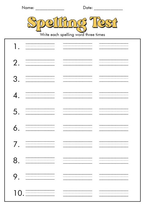 Fill-in-the-Blank Spelling Test Template