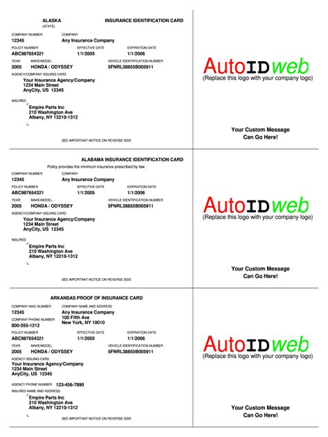 Fillable Insurance Card Template