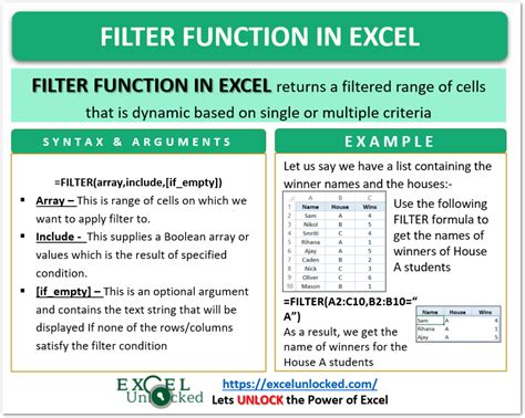 Filter function in Excel