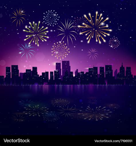 Fireworks And The City Skyline