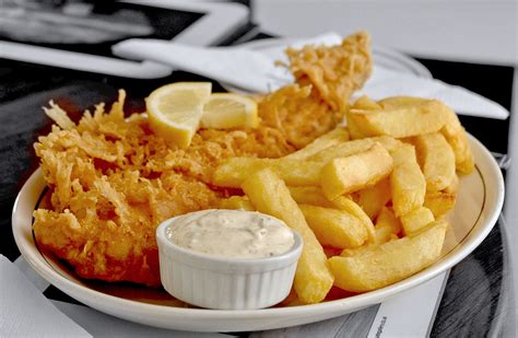 Fish and chips, a British pub food