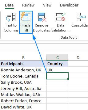 Using Flash Fill in Excel