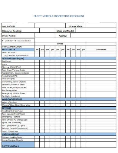 Fleet Vehicle Inspection Checklist