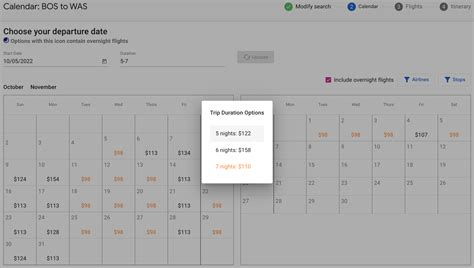 Calendar with Flexible Travel Dates