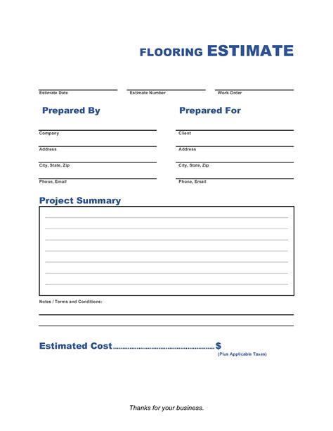 Flooring Estimate Template Example