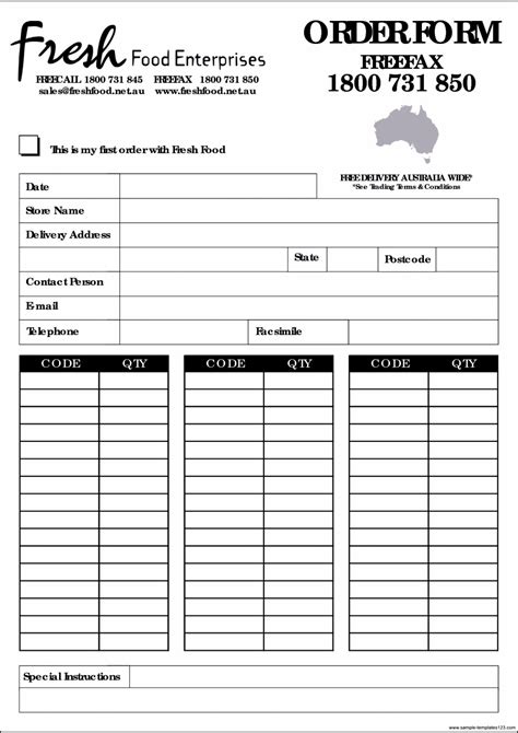 Food Order Form Template