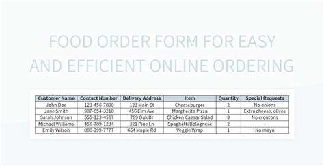 Food Order Form Template Excel