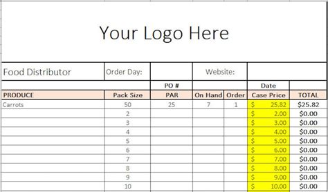 Food Order Template Excel