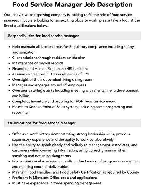 Food Service Manager Responsibilities