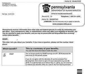 Food Stamp Termination Letter