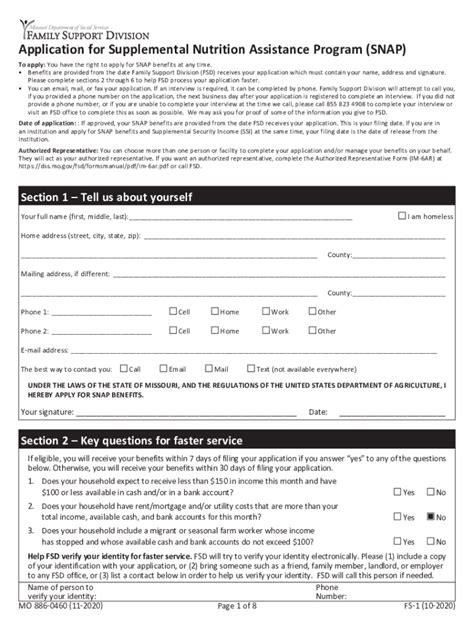 Food Stamps application form