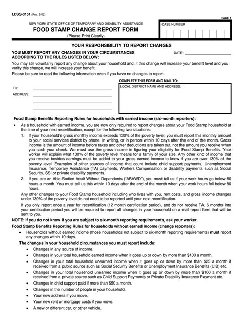 Food Stamps Change Report Form Example