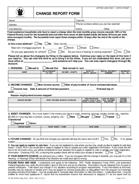 Submitting the Food Stamps Change Report Form